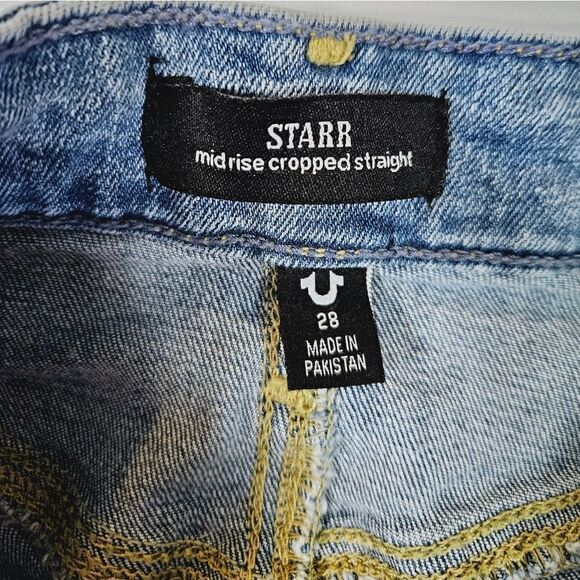 True Religion Starr Straight Fit Mid Rise Cropped Biteout Hem Destructed Jean 28 - Picture 7 of 15